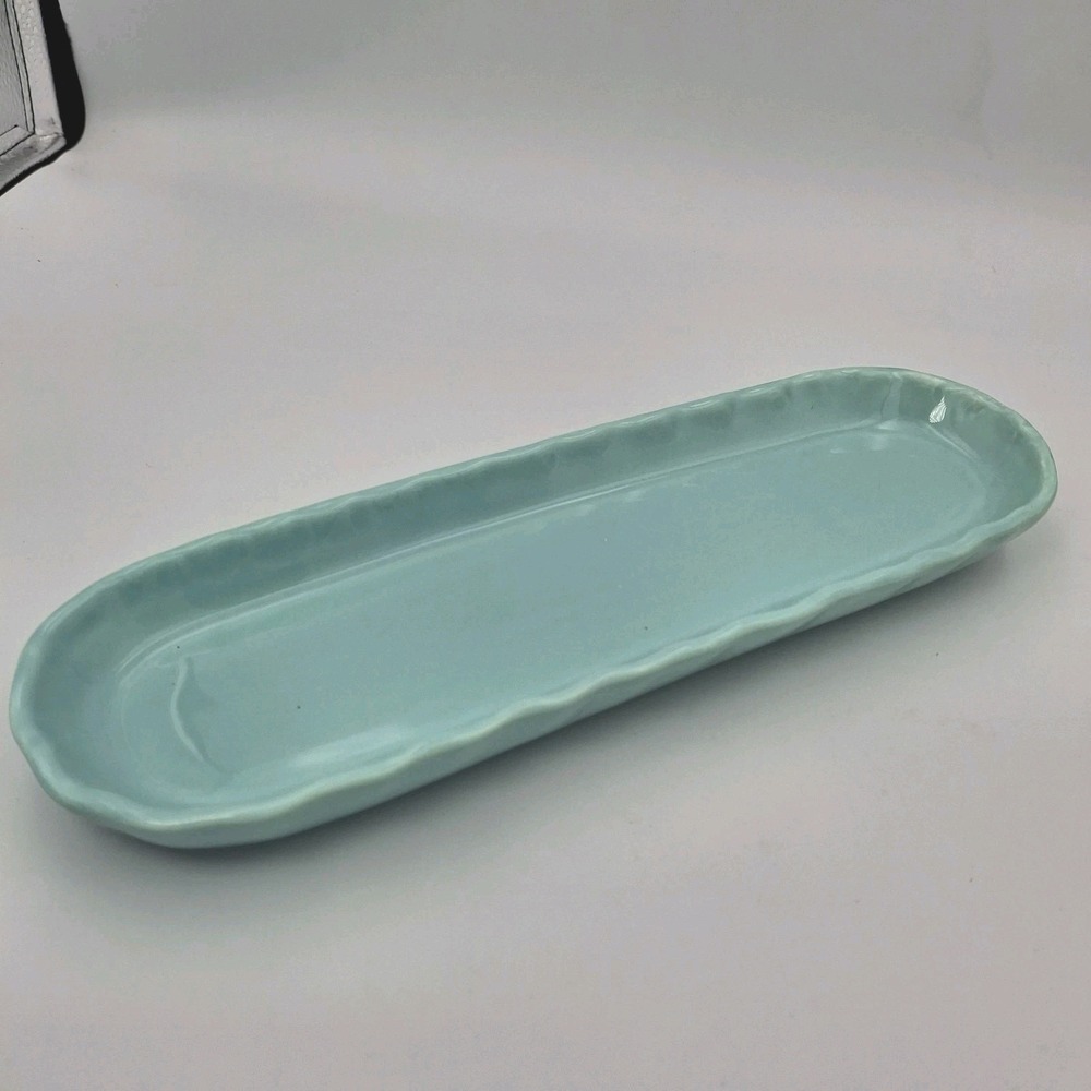 Maioliche Jessica Italy‎ Pale Blue Slim Appetizer Serving Tray Dish Abt 11.5x3"